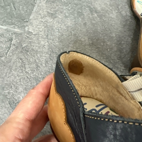 Clamp Women’s Open‎ Toe Leather Comfort Sandal Heels Tan & Navy - Picture 7 of 10